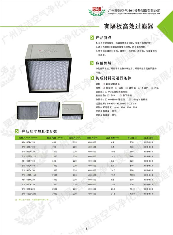 有隔板高效过滤器说明 有隔板高效过滤器说明