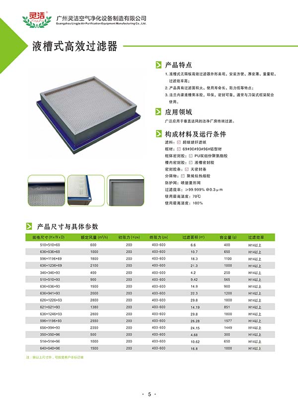 液槽密封式高效过滤器用途及效率(2019版) 液槽密封式高效过滤器用途及效率(2019版)
